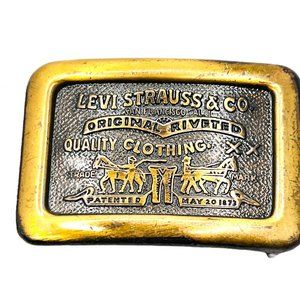 Levi’s Strauss & Co Vintage Brass Buckle and Belt Made by Century Circa 1980s 36